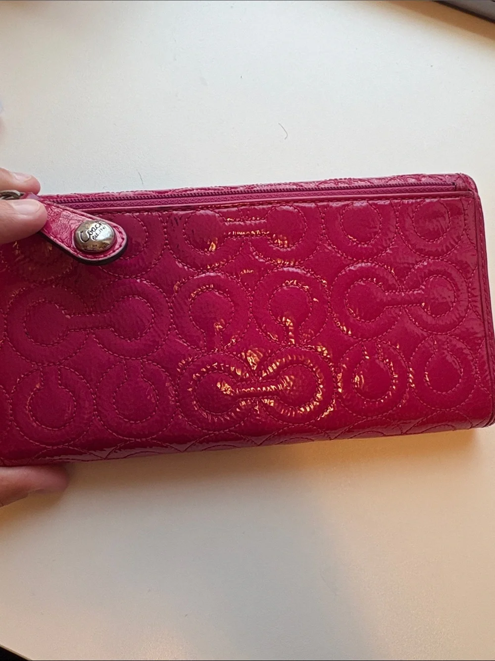 Coach Pink Quilted Patent Leather Wallet